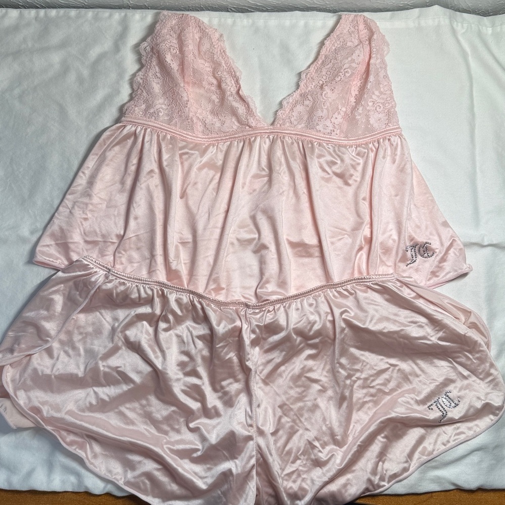 Juicy Couture Lace & Satin Pink Bralette Cami Top and Shorts